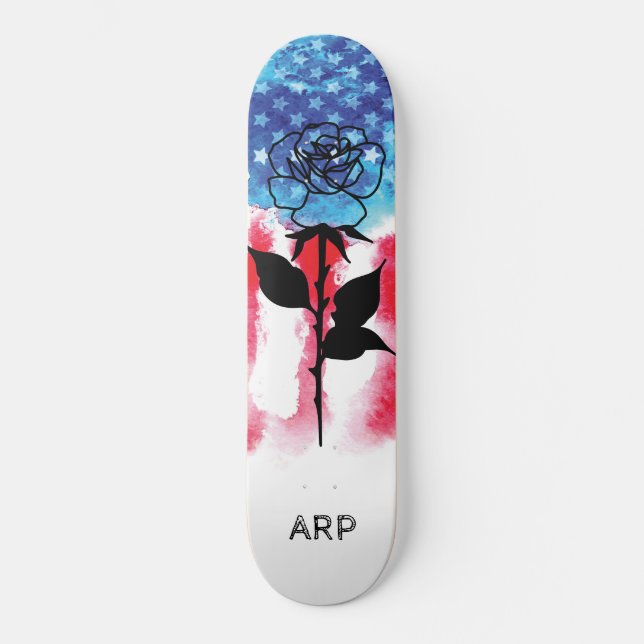 *~* Military ROSE Red White Blue Flag Skateboard (Front)