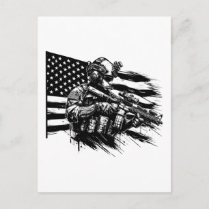 Military Soldier American USA Flag Patriotic Art Postcard