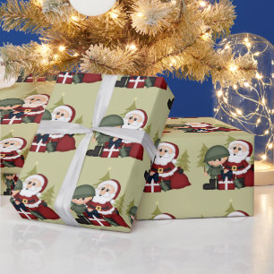 Military Soldier and Santa Claus Christmas Custom Wrapping Paper