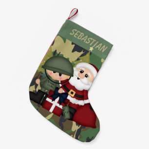 Military Soldier and Santa Claus Personalized Small Christmas Stocking