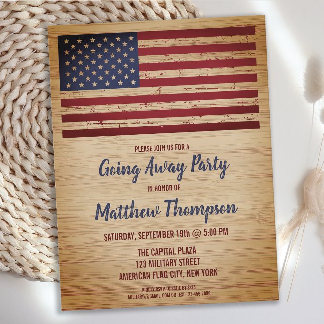 Military Soldier Going Away Patriotic America Flag Announcement Postcard (Creator Uploaded)