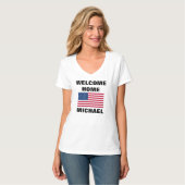 Military Soldier Welcome Home USA Flag Custom Name T-Shirt (Front Full)