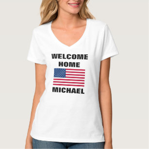 Military Soldier Welcome Home USA Flag Custom Name T-Shirt