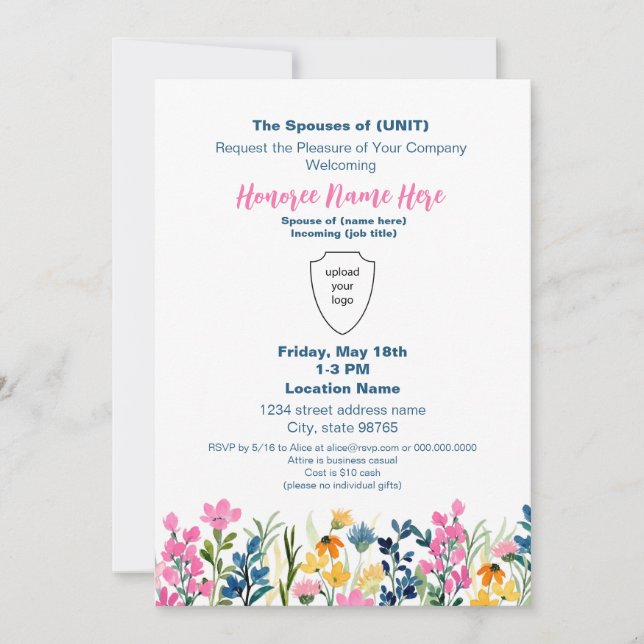 Military Spouse Welcome Custom Floral Download Invitation (Front)