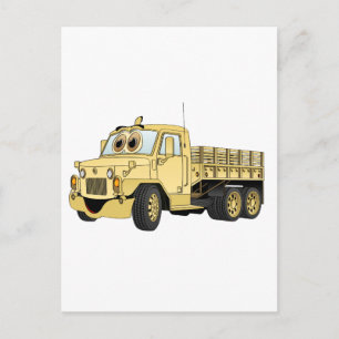 Military Stake Truck Cartoon Sand Postcard
