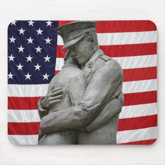 Military Statue with American Flag Mouse Pad (Front)