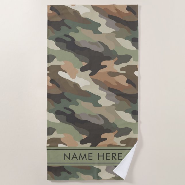 Military Style Camo Beach Towel Custom Name Design (Front)