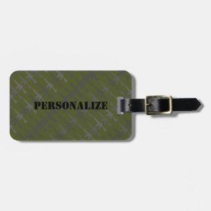 Military Style Gun Camouflage Rifle Army Green B/W Luggage Tag