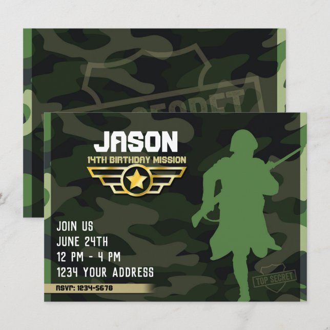Military Style Party Invitation (Front/Back)