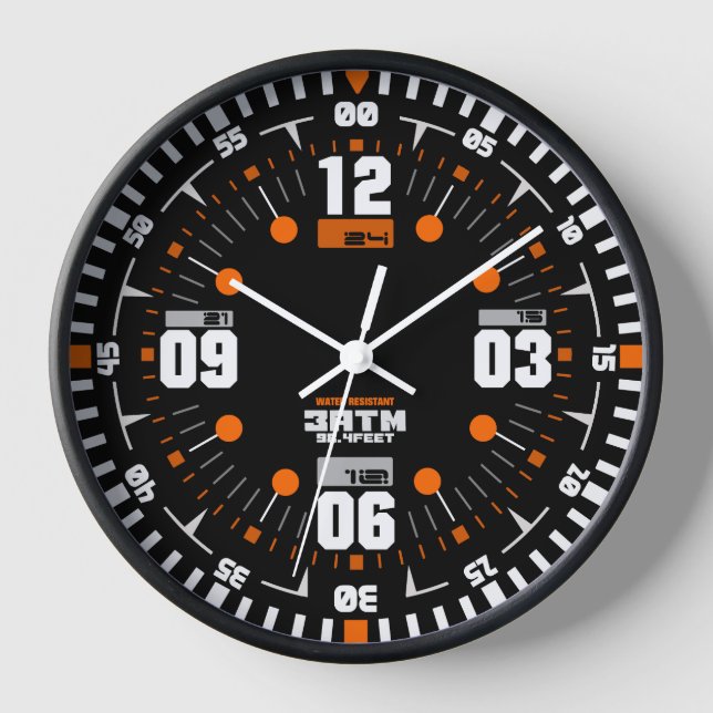 Military style tactical sports modern black watch clock (Front)
