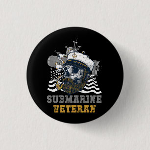 Military Submarine Veteran Submariner Skull Captai 1 Inch Round Button