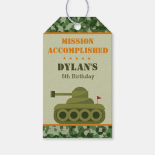 Military Tank Army Boy Birthday Favour Gift Tags