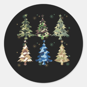 Military Theme Camo Print Christmas Trees With Cam Classic Round Sticker