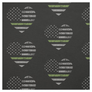 Military Thin Green Line American Flag Heart Fabric