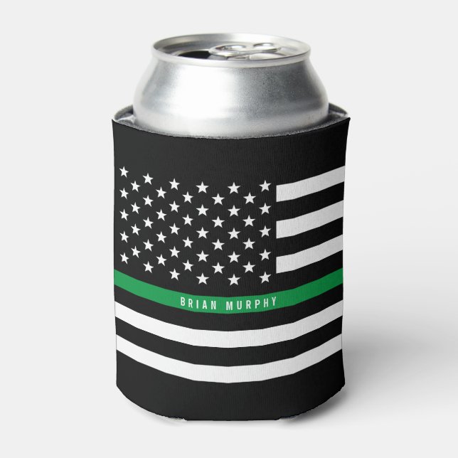 Military Thin Green Line American Flag Monogram Can Cooler (Can Front)