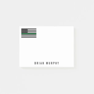 Military Thin Green Line American Flag Name 4 x 3 Post-it Notes