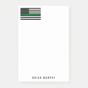 Military Thin Green Line American Flag Name 4 x 6 Post-it Notes