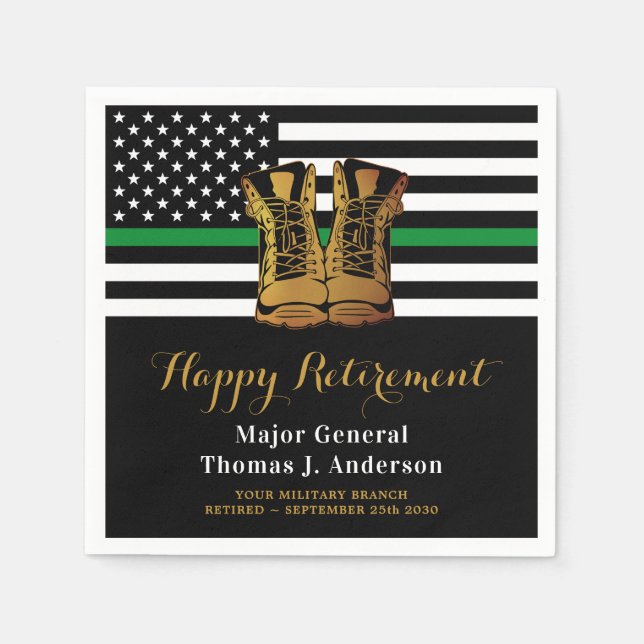 Military Thin Green Line Boots Retirement Party  Napkin (Front)
