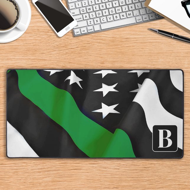 Military Thin Green Line Personalized Monogram Desk Mat (Creator Uploaded)