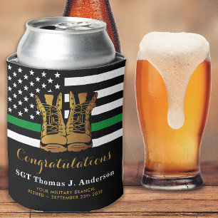 Military Thin Green Line Personalized Retirement  Can Cooler