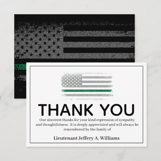 Military Thin Green Line Thank You Bereavement Card (Front/Back)