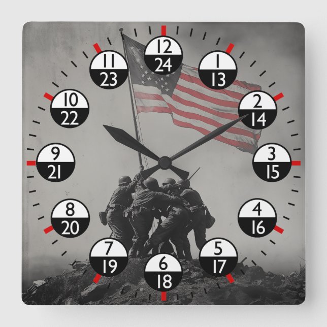 Military Time 24 hour  Square Wall Clock (Front)