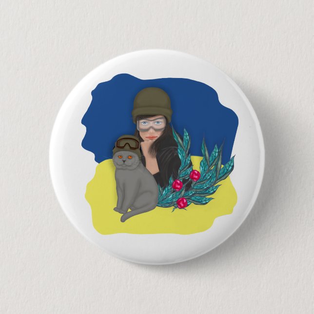Military Ukrainian Woman 2 Inch Round Button (Front)