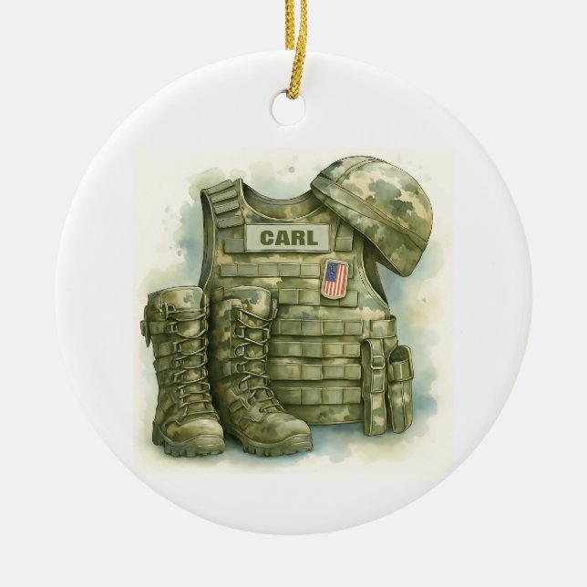 Military Uniform Ornament, Military, Boots & Hat Ceramic Ornament (Front)