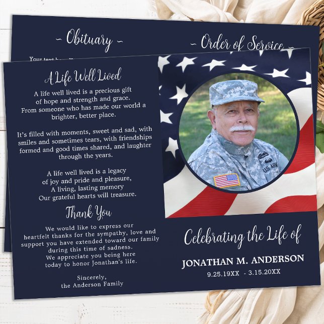 Military US Flag Veteran Budget Funeral Program (Creator Uploaded)