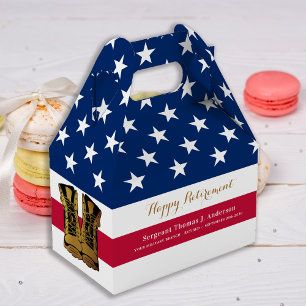Military USA American Flag Boots Retirement Party Favor Box