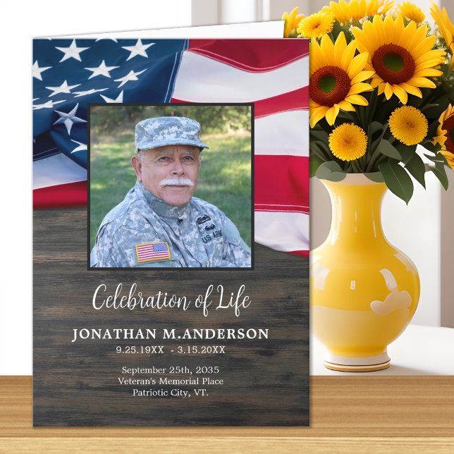 Military - USA Flag Celebration of Life - Funeral Card (Creator Uploaded)