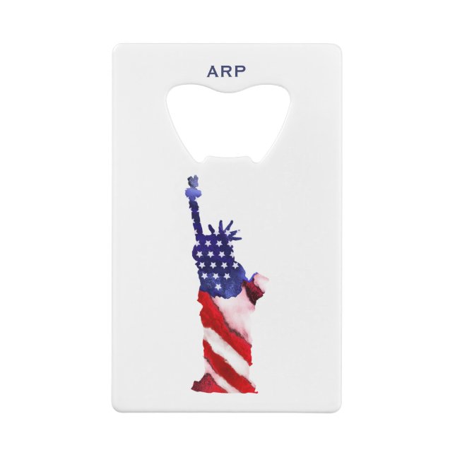 *~* Military Veteran Statue Liberty White Blue Red Credit Card Bottle Opener (Back)