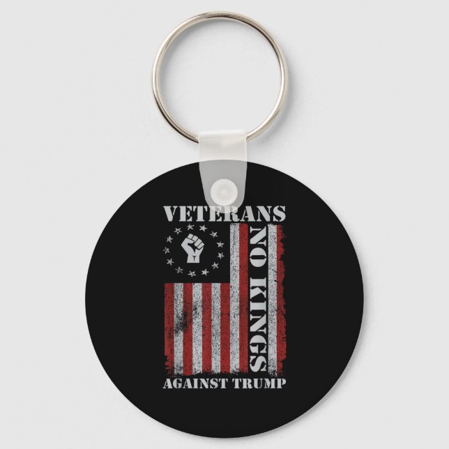 Military Veterans Protest USA Flag No Kings Americ Keychain (Front)