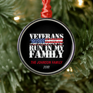 Military Veterans Run in My Family - Running Metal Ornament