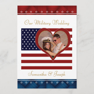 Military Wedding Invitation - Photo Flag Heart