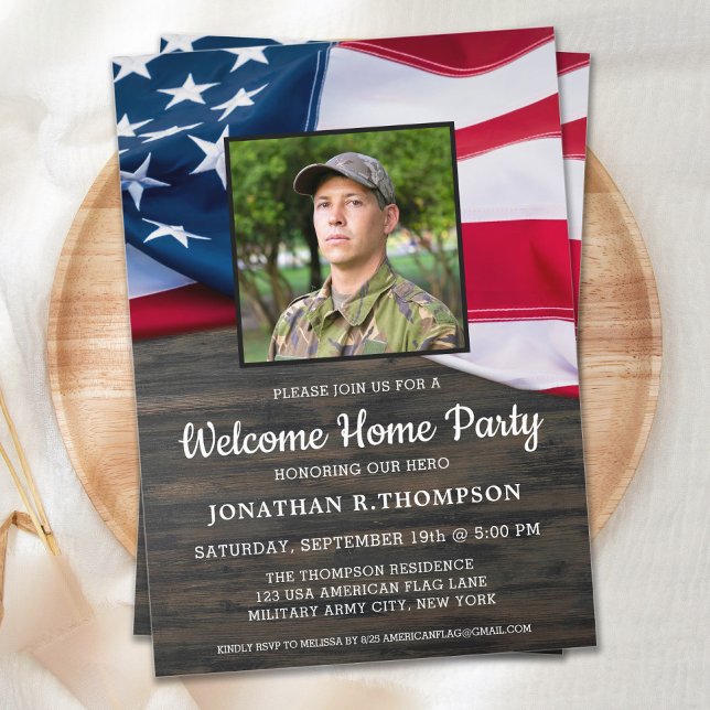 Military Welcome Home USA Patriotic American Flag Invitation (Creator Uploaded)