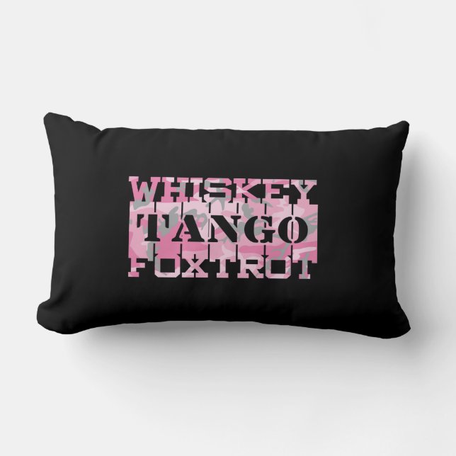 Military Whiskey Tango Foxtrot Pink Camo Lumbar Pillow (Front)