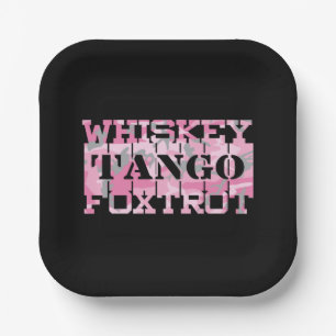 Military Whiskey Tango Foxtrot Pink Camo Paper Plate