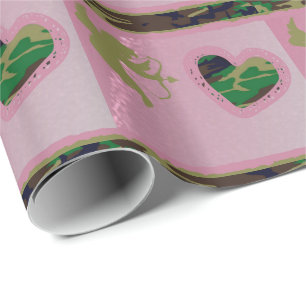 Military Woodland Camo Hearts Valentine Wrapping Paper