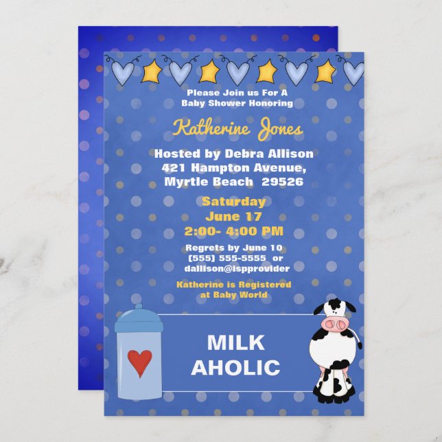 Milk Aholic Baby Shower Invitation (Front/Back)