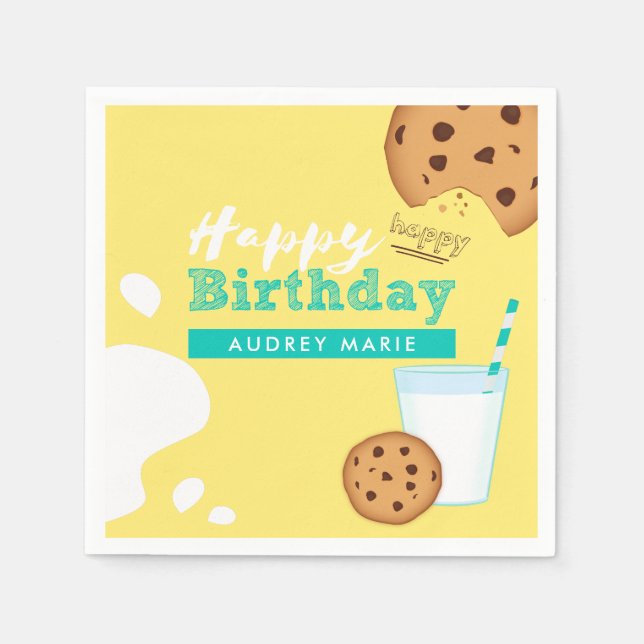 Milk and Chocolate Chip Cookies Happy Birthday Napkin (Front)