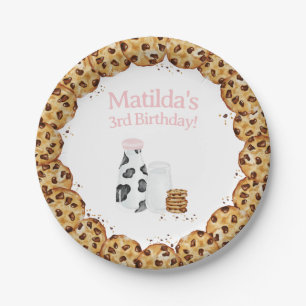 Milk and Cookie crumb Pink Birthday party table Paper Plate