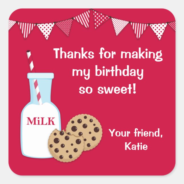 Milk and Cookie Party Thank You Sticker (Front)