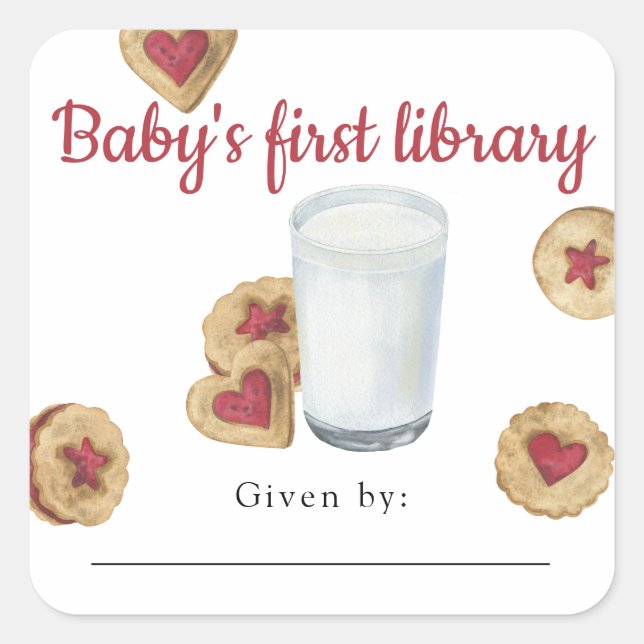 Milk and Cookies Baby's first library  Square Sticker (Front)