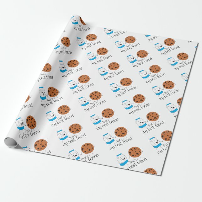 Milk and Cookies Best Friends BFF Friendship Art Wrapping Paper (Unrolled)