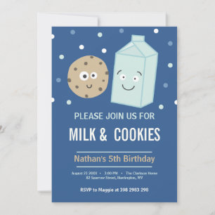 Milk and cookies birthday dessert party invitation