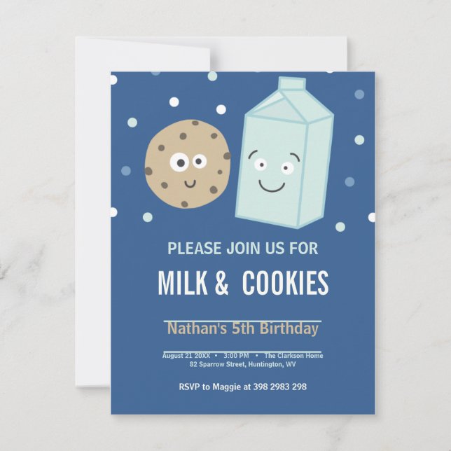 Milk and cookies birthday dessert party invitation (Front)