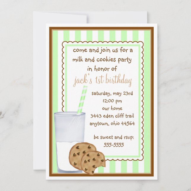 Milk and Cookies  Birthday Invitation (Front)