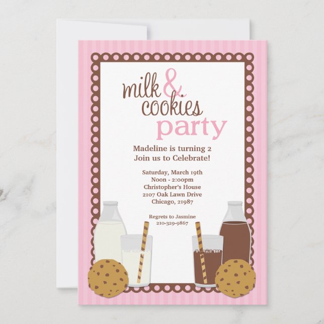 Milk and Cookies Birthday Party Invitation (Front)
