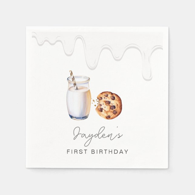 Milk And Cookies Birthday Party Napkin (Front)